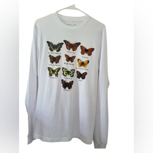 ObsessiveLove White Butterfly print Long sleeve Top. Size S.